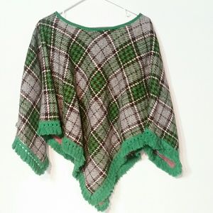VINTAGE wool hand-sewn poncho one size
